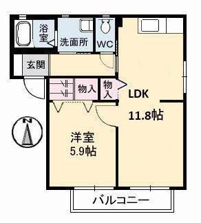 サザンコーポラスD棟(1LDK/1階)の間取り写真