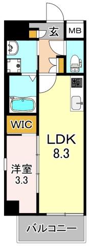 エセリアル喜連瓜破(1LDK/8階)の間取り写真