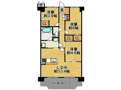 ディオ・フェルティー三田(3LDK/7階)の間取り写真