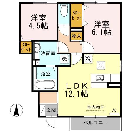 コデアスIM A棟(2LDK/1階)の間取り写真