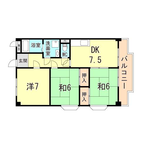 第2井住ビル(3LDK/4階)の間取り写真