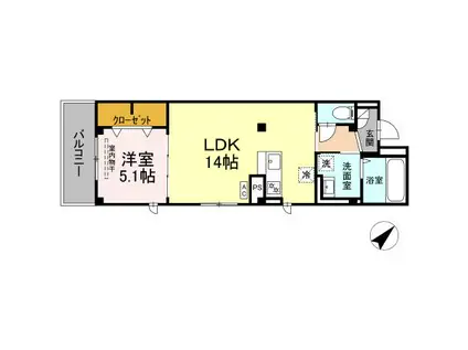 まいづるビル(1LDK/3階)の間取り写真