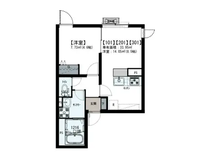 イクシオ南台(1LDK/1階)の間取り写真