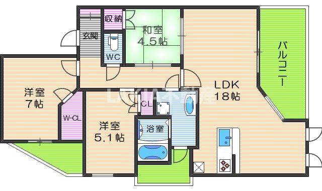 CITY SPIRE夕陽丘(3LDK/2階)の間取り写真