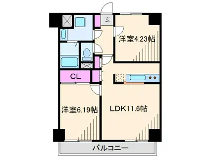 カーサパルマス(2LDK/5階)の間取り写真