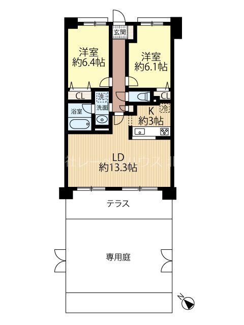パテラスクエア上尾(2LDK/1階)の間取り写真