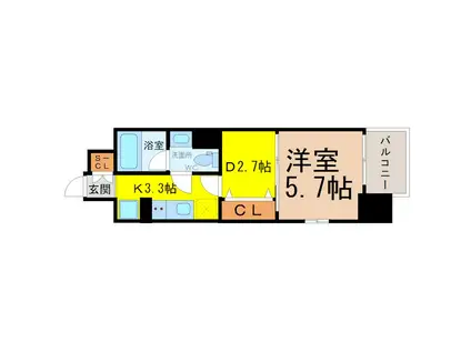 ブランシエスタ泉(1DK/7階)の間取り写真