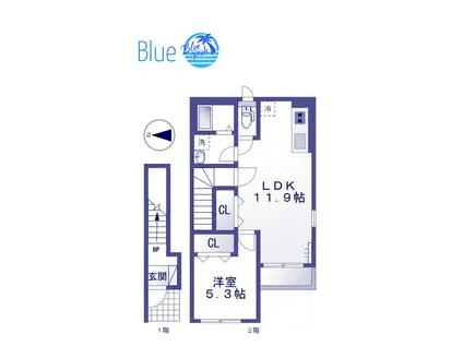 FLEUR(1LDK/2階)の間取り写真