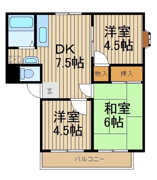 ヴァンクール(3DK/2階)の間取り写真
