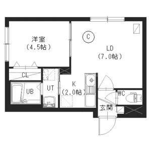 ワイズ白石(1LDK/2階)の間取り写真