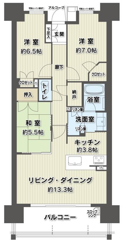 ウェリス南持田 風香館(3LDK/14階)の間取り写真