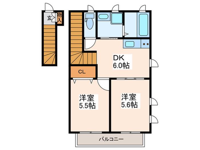 GRAND COURT K(2DK/2階)の間取り写真