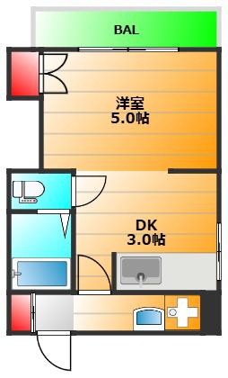 川崎ビル(1DK/6階)の間取り写真