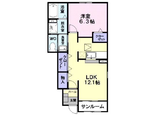 メゾン川原毛(1LDK/1階)の間取り写真