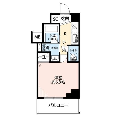プレール・ドゥーク横濱子安(1K/6階)の間取り写真