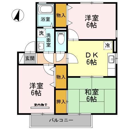 クリサンセマムB棟(3DK/1階)の間取り写真