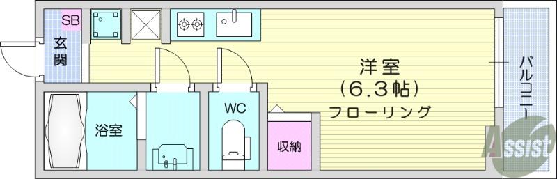 アヴニール(1K/1階)の間取り写真