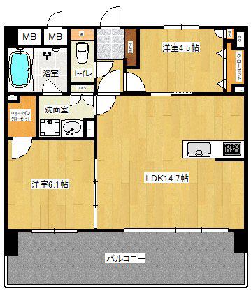 フロンティアききつIII(2LDK/10階)の間取り写真