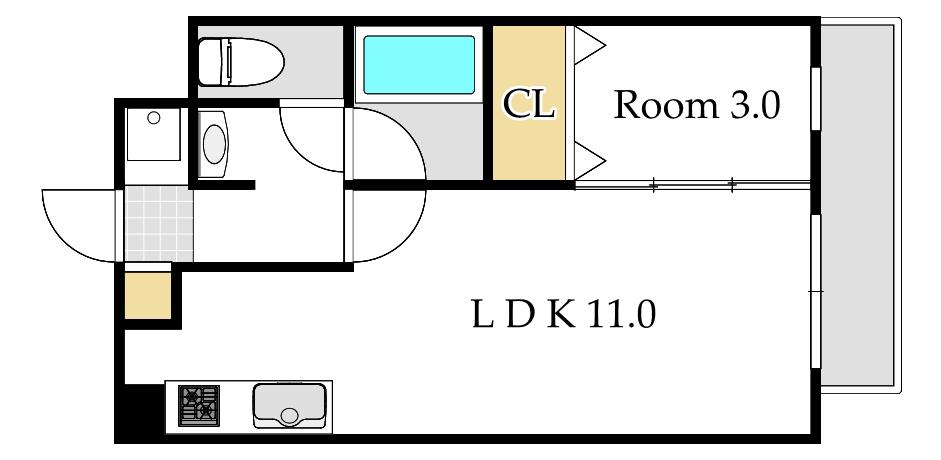 フォンティーヌ弓之町(1LDK/1階)の間取り写真