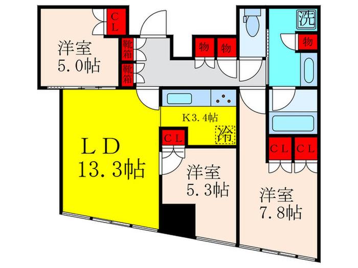 BRILLIA TOWER堂島(3LDK/23階)の間取り写真