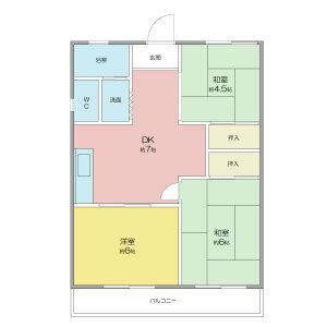 サンハイツ花堂(3DK/2階)の間取り写真