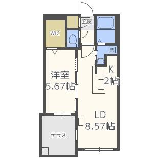 シャトーライフ近代美術館前1(1LDK/1階)の間取り写真
