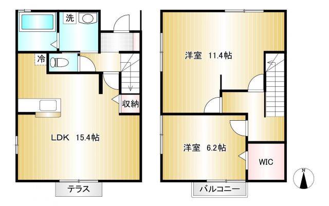 ライトハウス広面B棟(2LDK/1階)の間取り写真