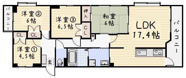 シャトレ諏訪町(4LDK/3階)の間取り写真