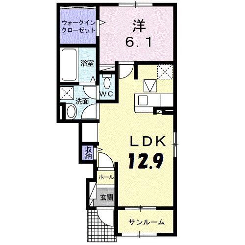 プランドールI(1LDK/1階)の間取り写真