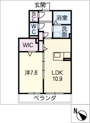 クレア・ヤマニ(1LDK/1階)の間取り写真