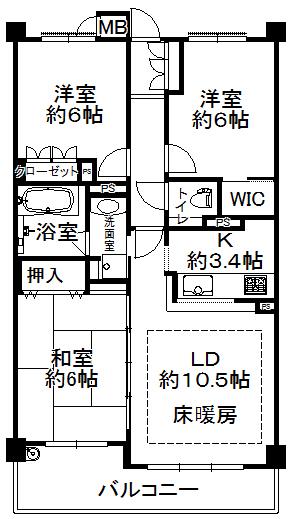 エスリード帝塚山(3LDK/3階)の間取り写真
