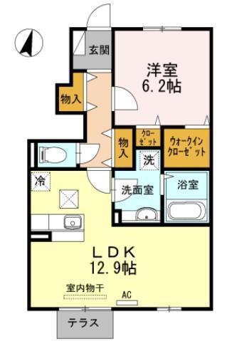 ウエストヴィレッジII A棟(1LDK/1階)の間取り写真