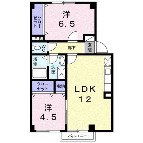 ライジングサン(2LDK/2階)の間取り写真