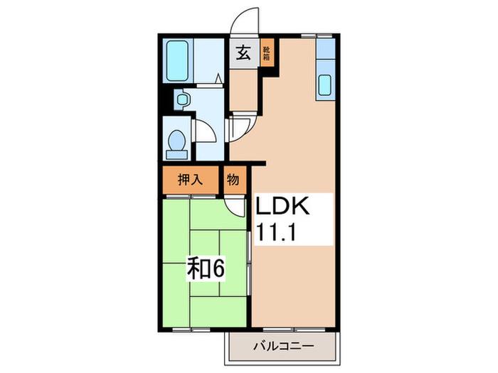 ロワール上河内II(1LDK/2階)の間取り写真