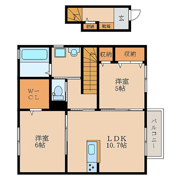 フェリシオ高野(2LDK/2階)の間取り写真