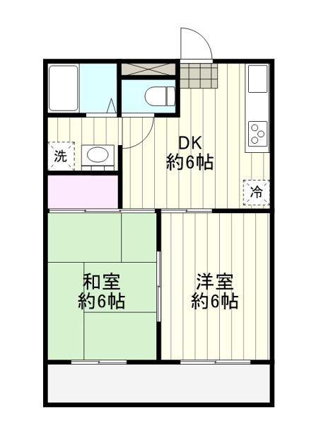 ハイツみなみもうり(2DK/2階)の間取り写真