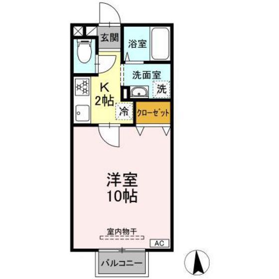 パセオ開成A棟(1K/2階)の間取り写真