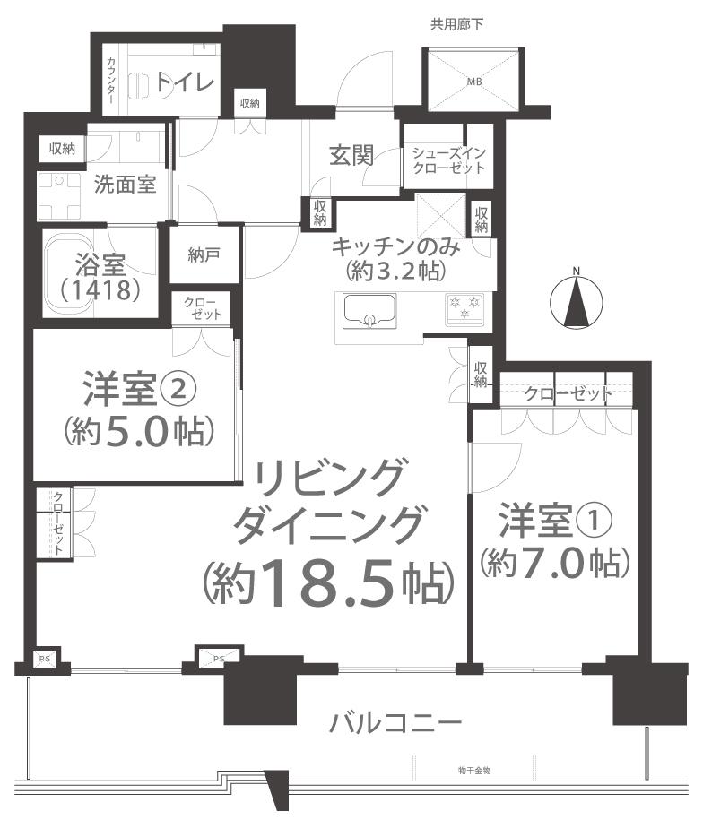 プラウドタワー岡山(2LDK/28階)の間取り写真