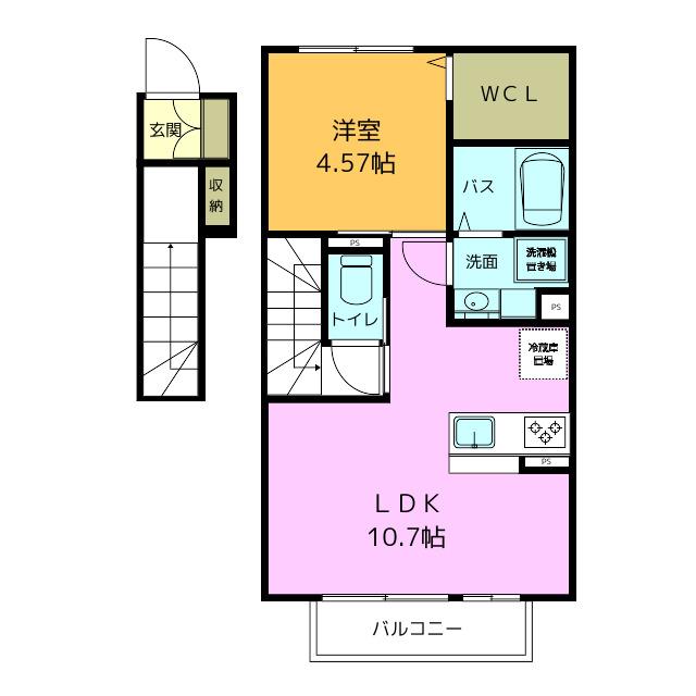 KO OLINA (1LDK/2階)の間取り写真