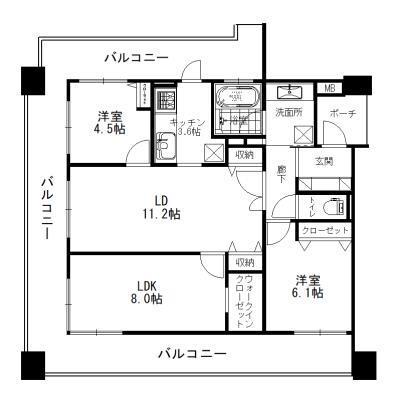 セレッソコート岸和田ザ・グランベイ(3LDK/9階)の間取り写真