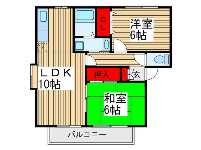グランメール・ヴィラB棟(2LDK/2階)の間取り写真