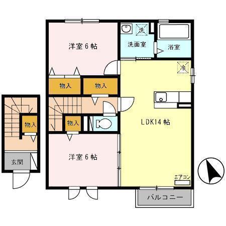 アスティオン J(2LDK/2階)の間取り写真