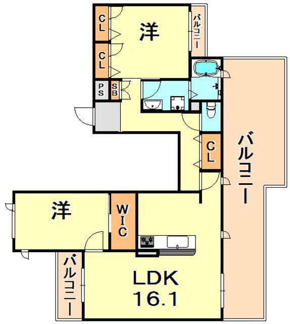 シャーメゾン山麓(2LDK/3階)の間取り写真