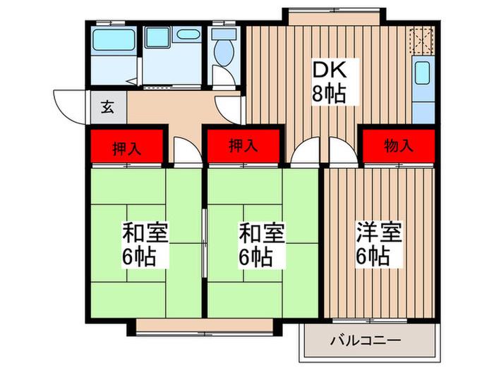 フィール末広(3DK/1階)の間取り写真