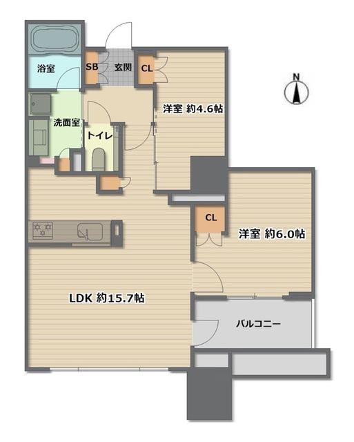 ブランズタワー大阪本町(2LDK/32階)の間取り写真
