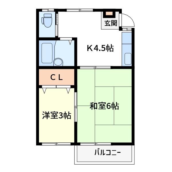 ハイツマコトA(2DK/2階)の間取り写真