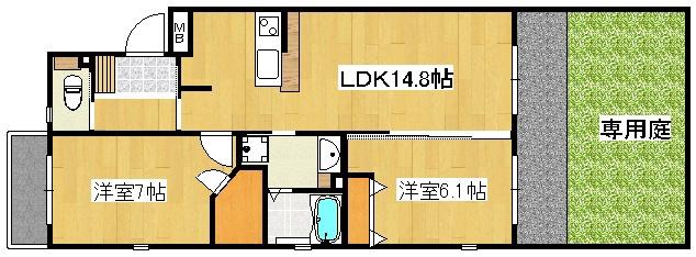 BLUEBELL春日原(2LDK/1階)の間取り写真