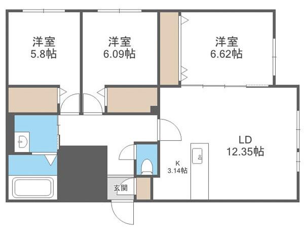 フォレスタ大谷地(3LDK/3階)の間取り写真