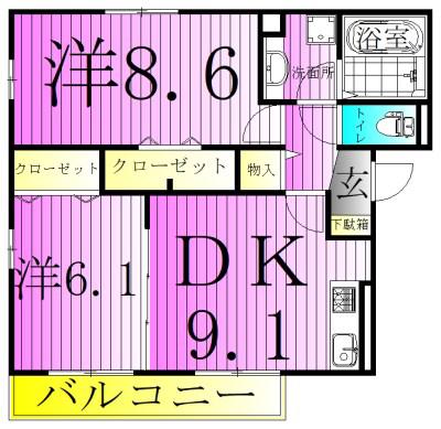 キャレ・メゾン2(2DK/1階)の間取り写真