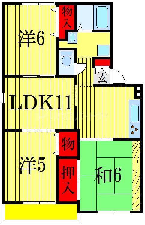 ニュー・トリヴァンベールユアサ(3LDK/2階)の間取り写真